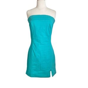 Vici Strapless Turquoise Linen Dress